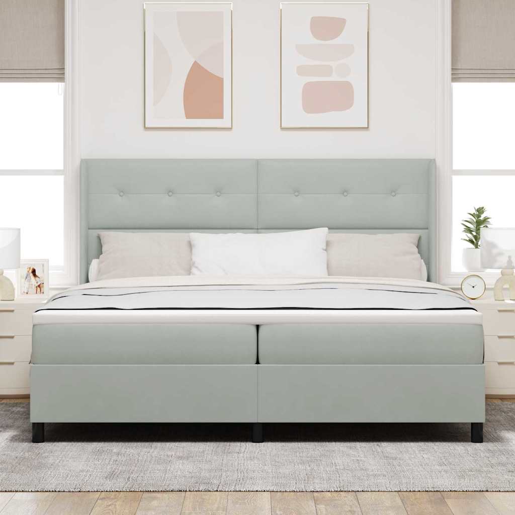 Boxspringbett mit LED-Lichtleisten Hellgrau 200 x 200 cm Samt