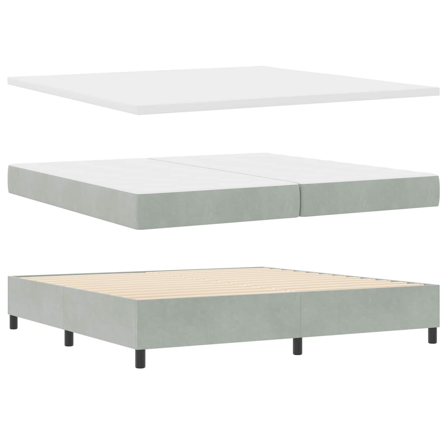 Boxspringbett mit LED-Lichtleisten Hellgrau 200 x 200 cm Samt