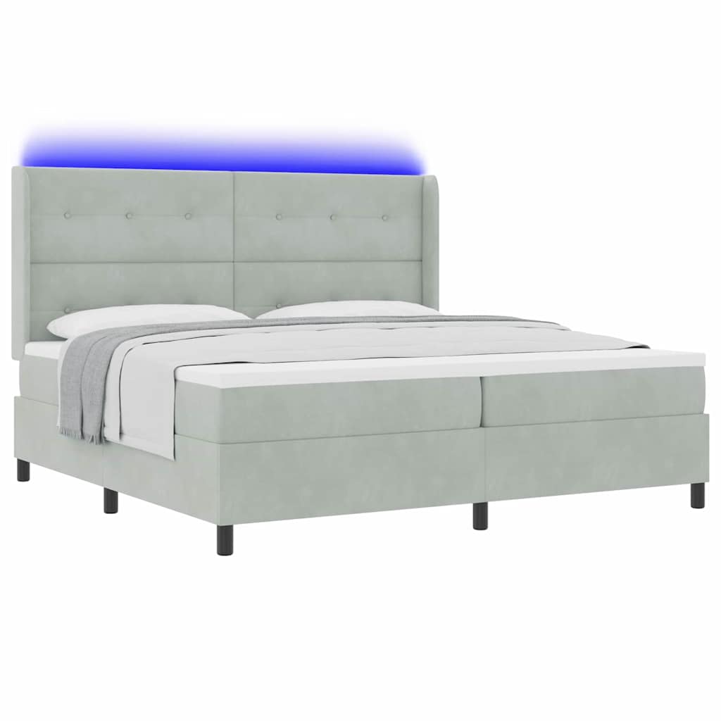 Boxspringbett mit LED-Lichtleisten Hellgrau 200 x 200 cm Samt
