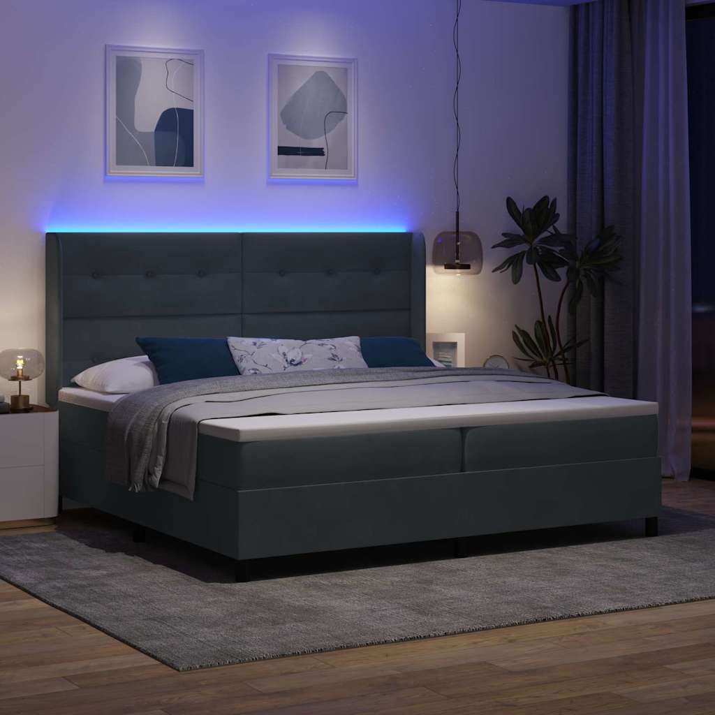 Boxspringbett mit LED-Lichtleisten Dunkelgrau 200 x 200 cm Samt