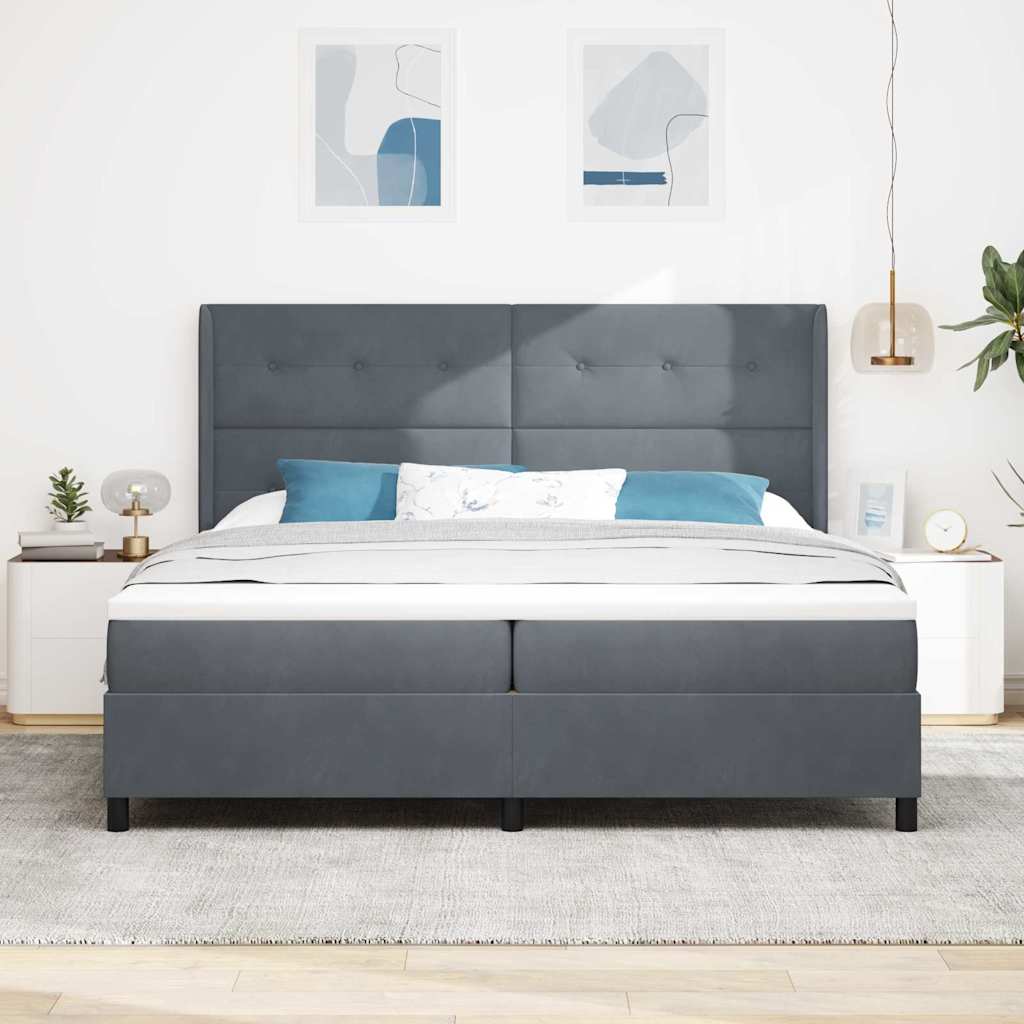 LED Boxspringbett mit Matratze Dunkelgrau 200 x 200 cm Samt