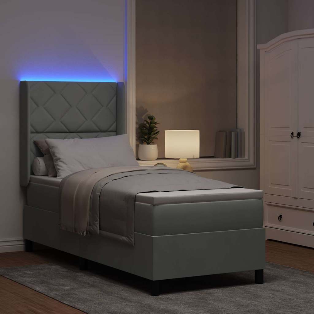 LED Boxspringbett mit Matratze Hellgrau 80 x 200 cm Samt