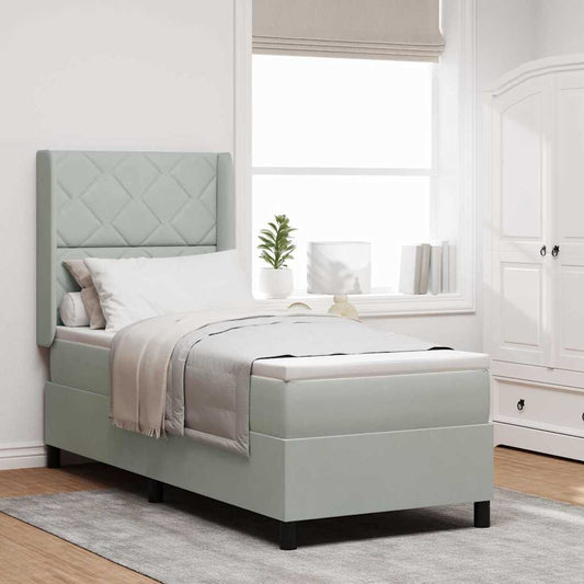 LED Boxspringbett mit Matratze Hellgrau 80 x 200 cm Samt