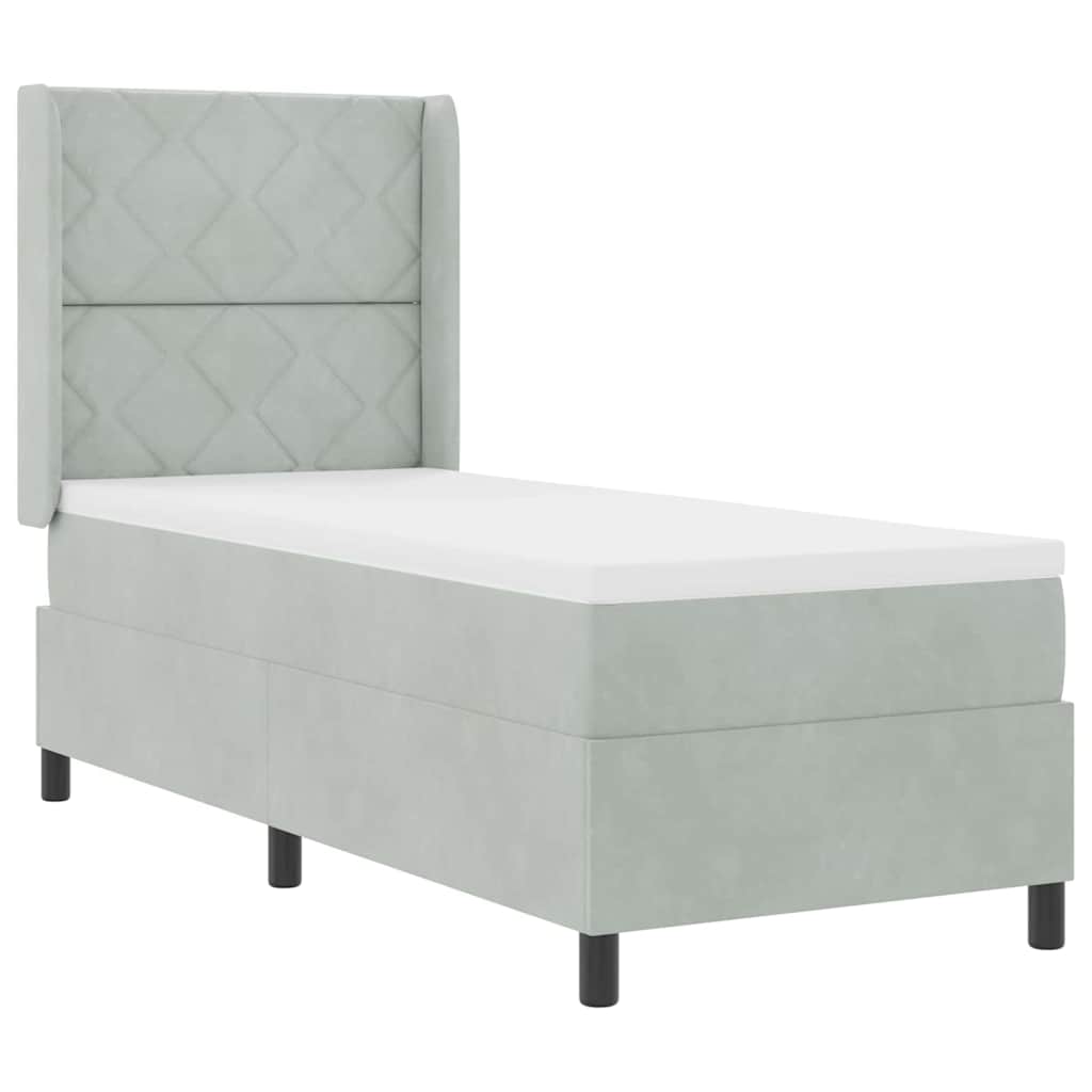 LED Boxspringbett mit Matratze Hellgrau 80 x 200 cm Samt