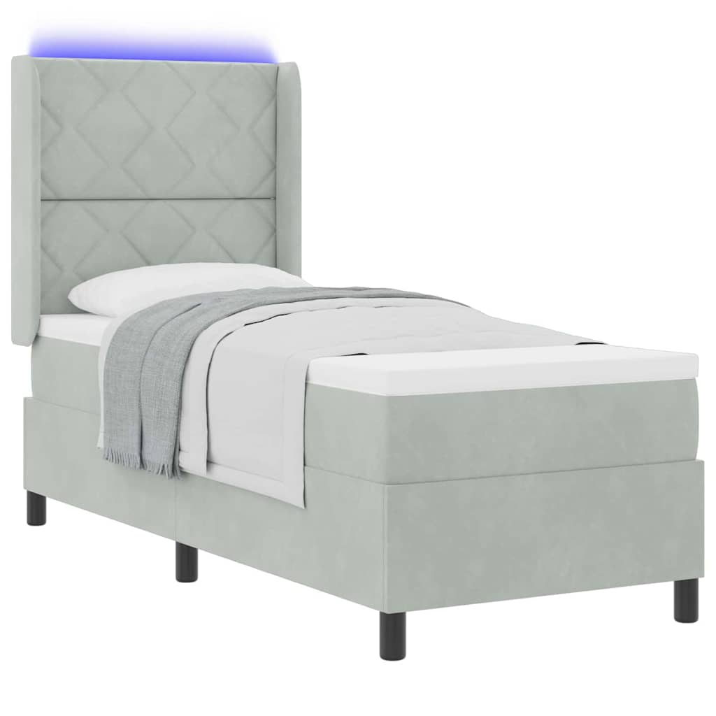LED Boxspringbett mit Matratze Hellgrau 80 x 200 cm Samt