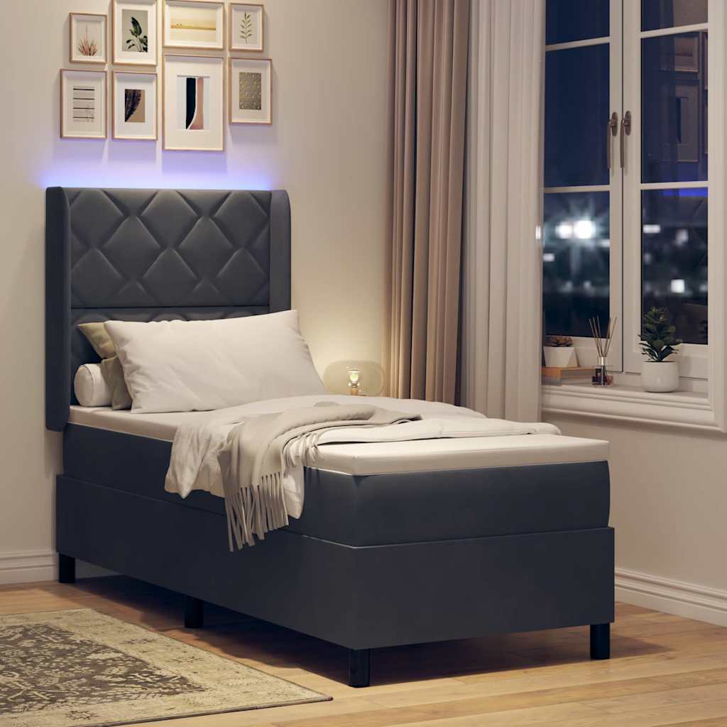 LED Boxspringbett mit Matratze Dunkelgrau 80 x 200 cm Samt