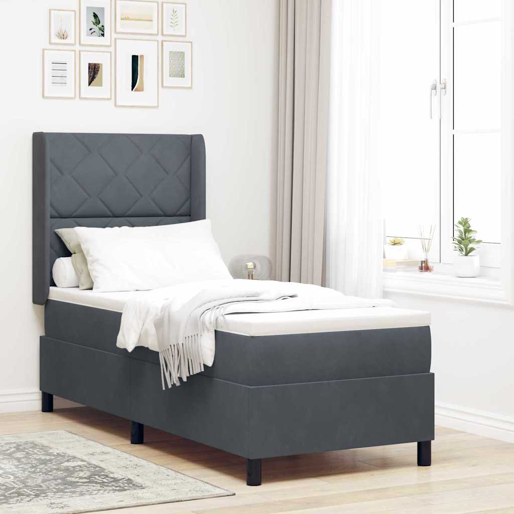 LED Boxspringbett mit Matratze Dunkelgrau 80 x 200 cm Samt