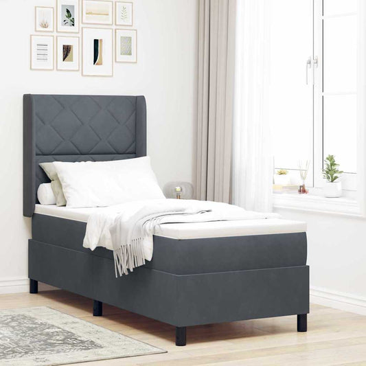LED Boxspringbett mit Matratze Dunkelgrau 80 x 200 cm Samt