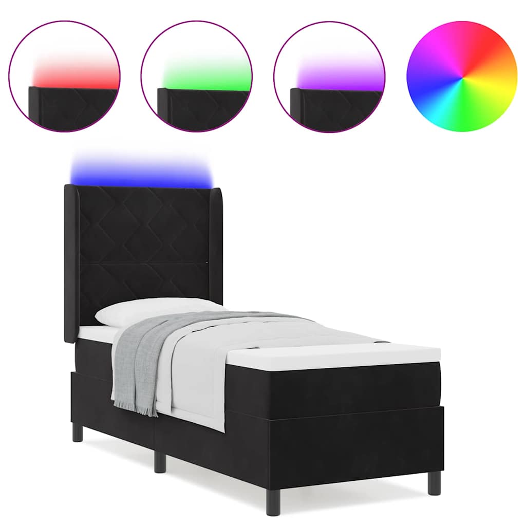 LED Boxspringbett mit Matratze Schwarz 80 x 200 cm Samt