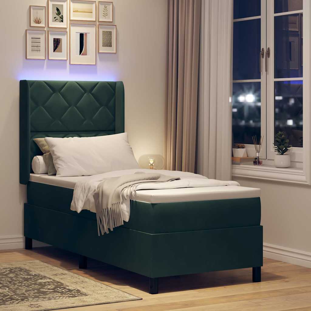 Boxspringbett mit LED-Lichtleisten Dunkelgrün 80 x 200 cm Samt