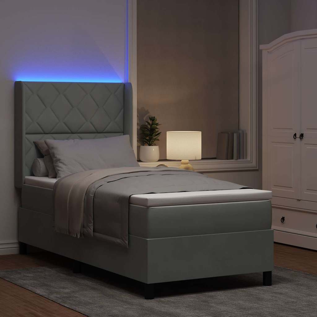 LED Boxspringbett mit Matratze Hellgrau 90 x 190 cm Samt