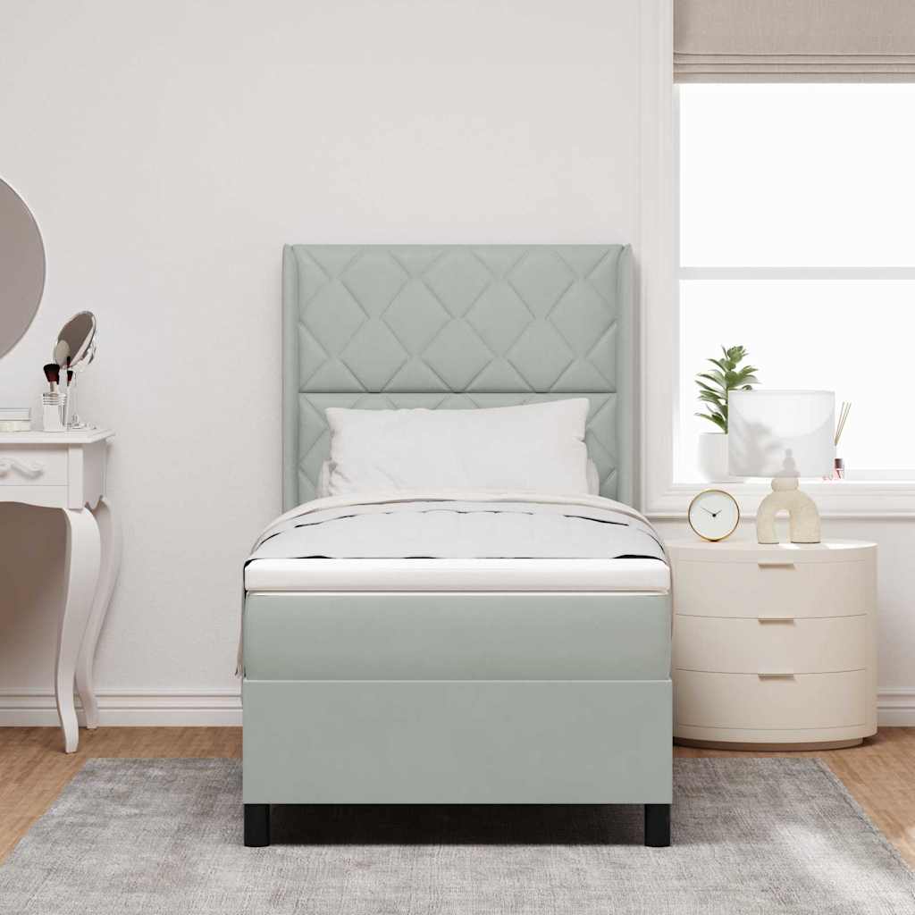 LED Boxspringbett mit Matratze Hellgrau 90 x 190 cm Samt