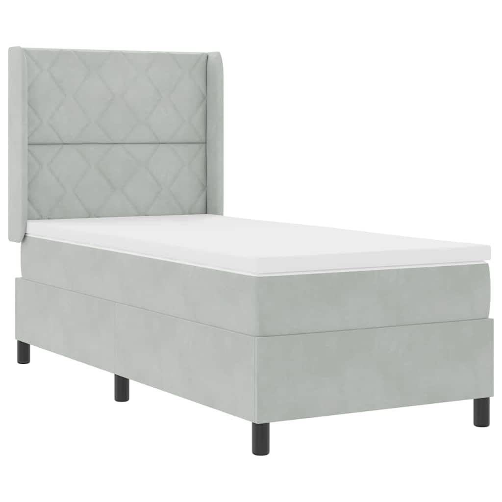 LED Boxspringbett mit Matratze Hellgrau 90 x 190 cm Samt