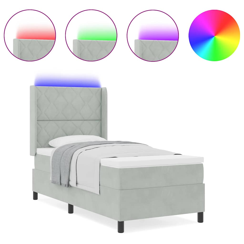 LED Boxspringbett mit Matratze Hellgrau 90 x 190 cm Samt
