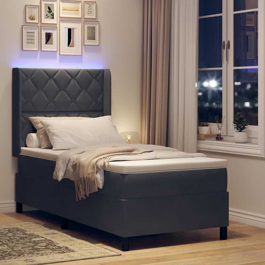 Boxspringbett mit LED-Lichtleisten Dunkelgrau 90 x 190 cm Samt