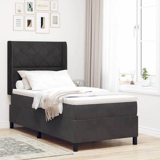 LED Boxspringbett mit Matratze Schwarz 90 x 190 cm Samt