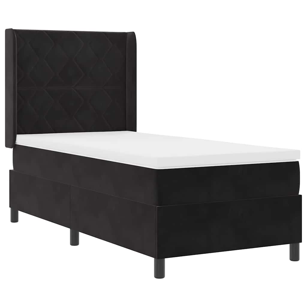 LED Boxspringbett mit Matratze Schwarz 90 x 190 cm Samt