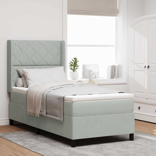LED Boxspringbett mit Matratze Hellgrau 90 x 200 cm Samt
