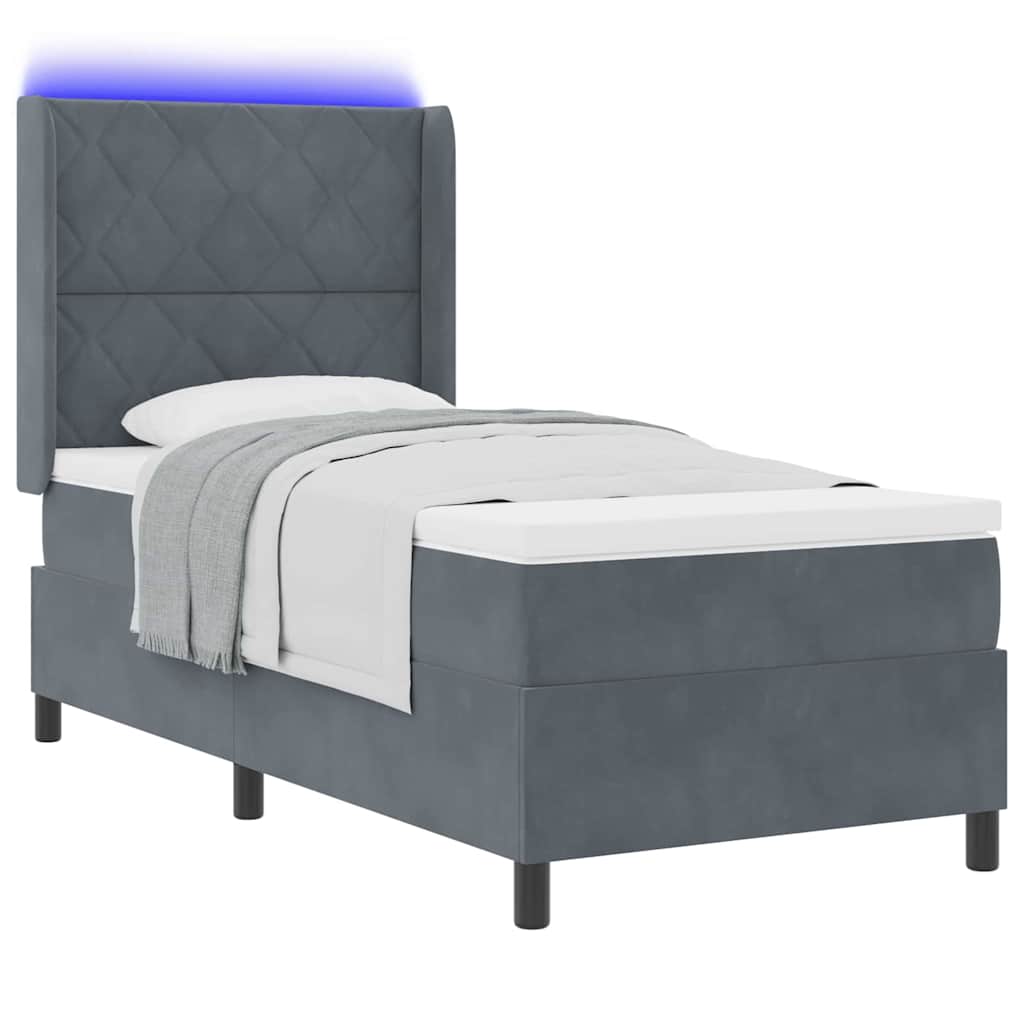 Boxspringbett mit LED-Lichtleisten Dunkelgrau 90 x 200 cm Samt