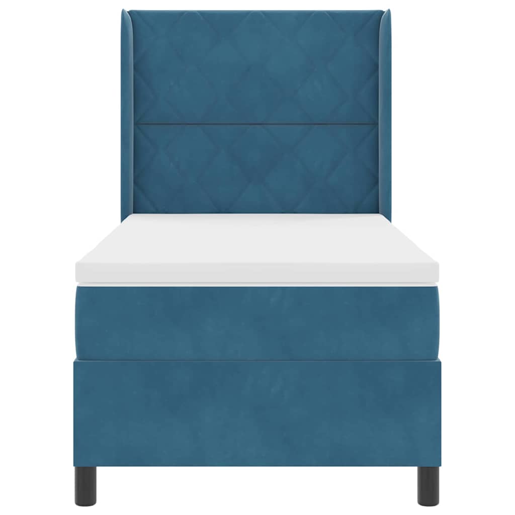 LED Boxspringbett mit Matratze Blau 90 x 200 cm Samt