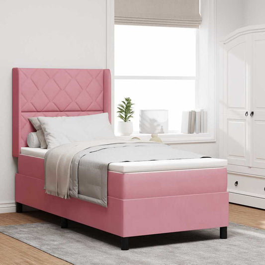 LED Boxspringbett mit Matratze Rosa 90 x 200 cm Samt