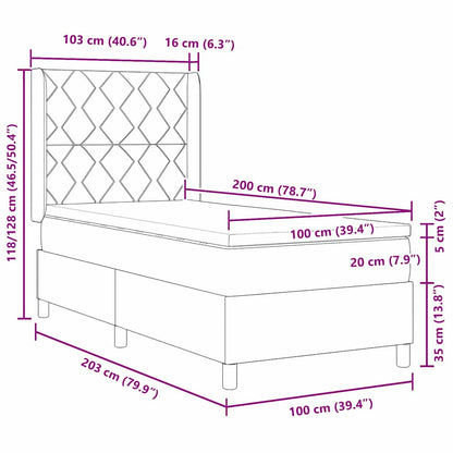 Boxspringbett mit LED-Lichtleisten Dunkelgrau 100 x 200 cm Samt