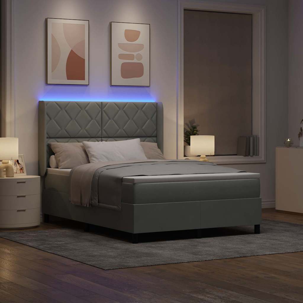 LED Boxspringbett mit Matratze Hellgrau 140 x 190 cm Samt