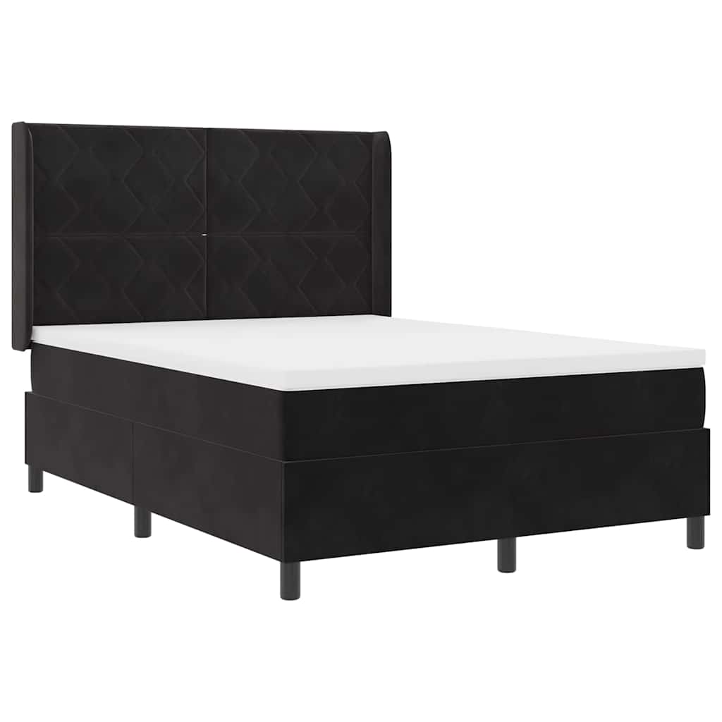LED Boxspringbett mit Matratze Schwarz 140 x 190 cm Samt