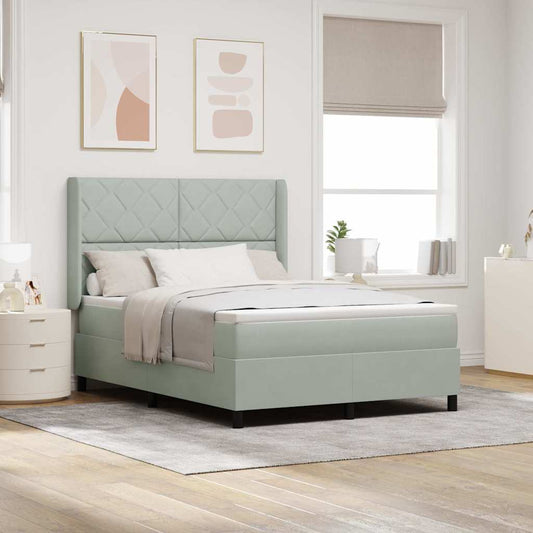 LED Boxspringbett mit Matratze Hellgrau 140 x 200 cm Samt