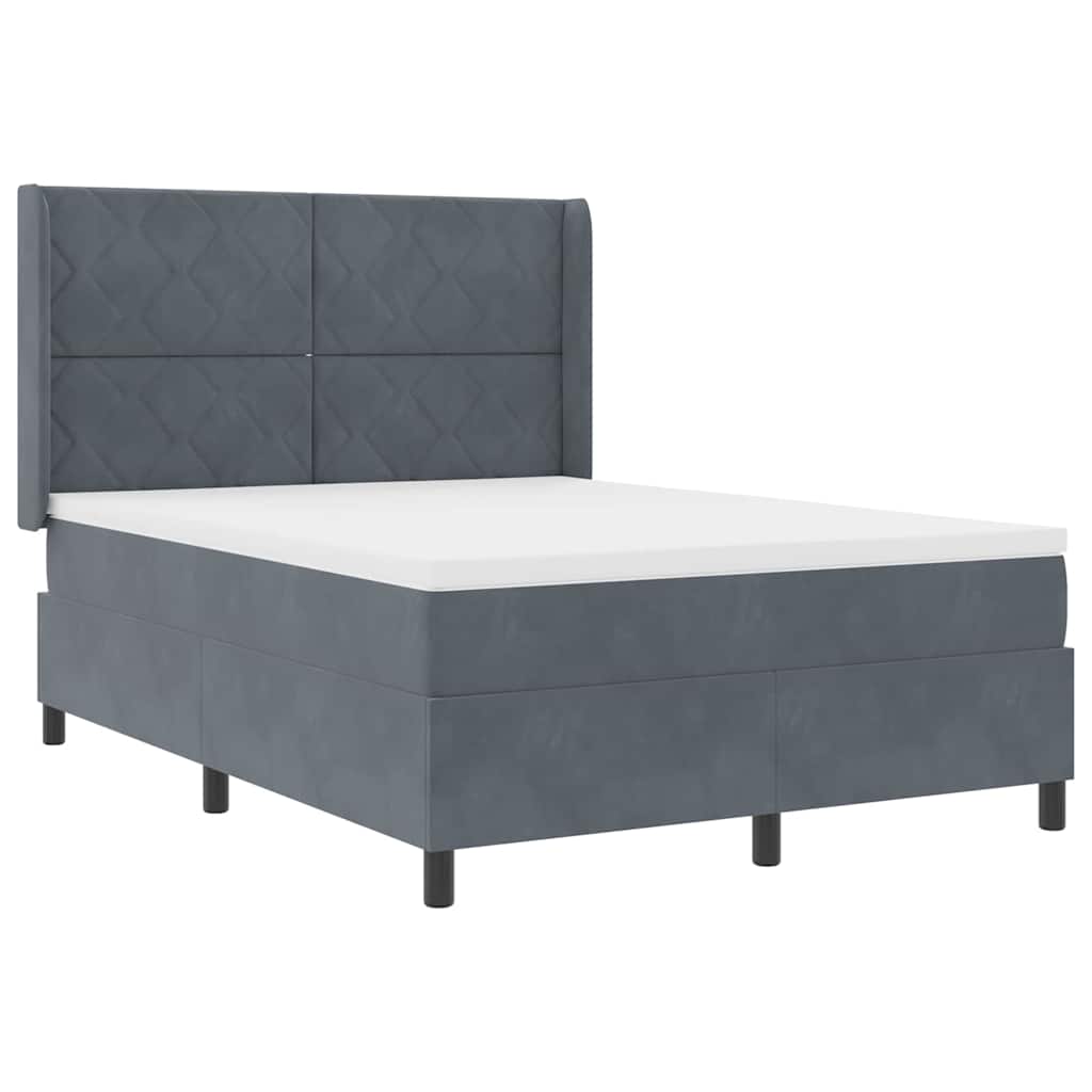 Boxspringbett mit LED-Lichtleisten Dunkelgrau 140 x 200 cm Samt