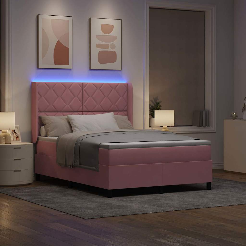 LED Boxspringbett mit Matratze Rosa 140 x 200 cm Samt