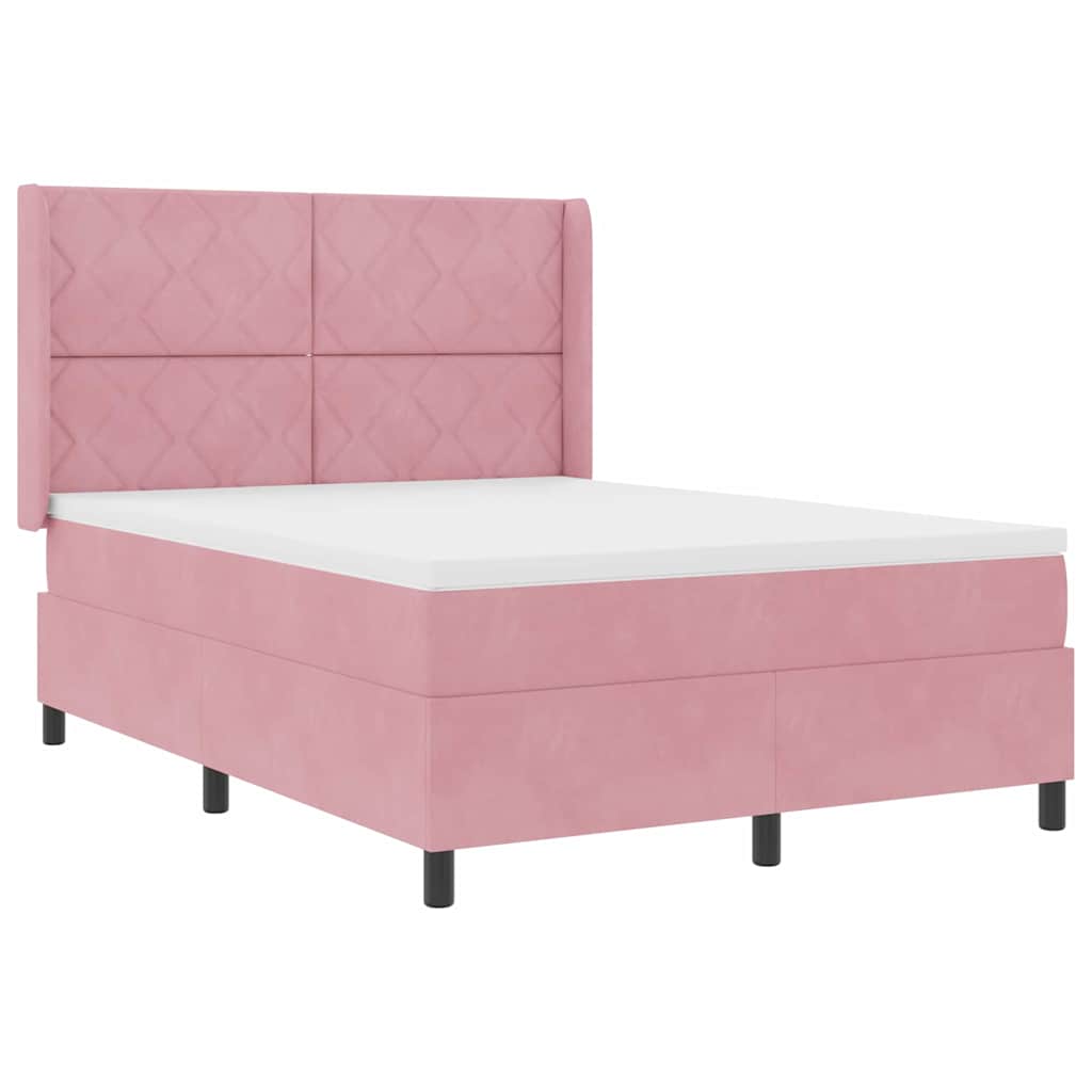 LED Boxspringbett mit Matratze Rosa 140 x 200 cm Samt