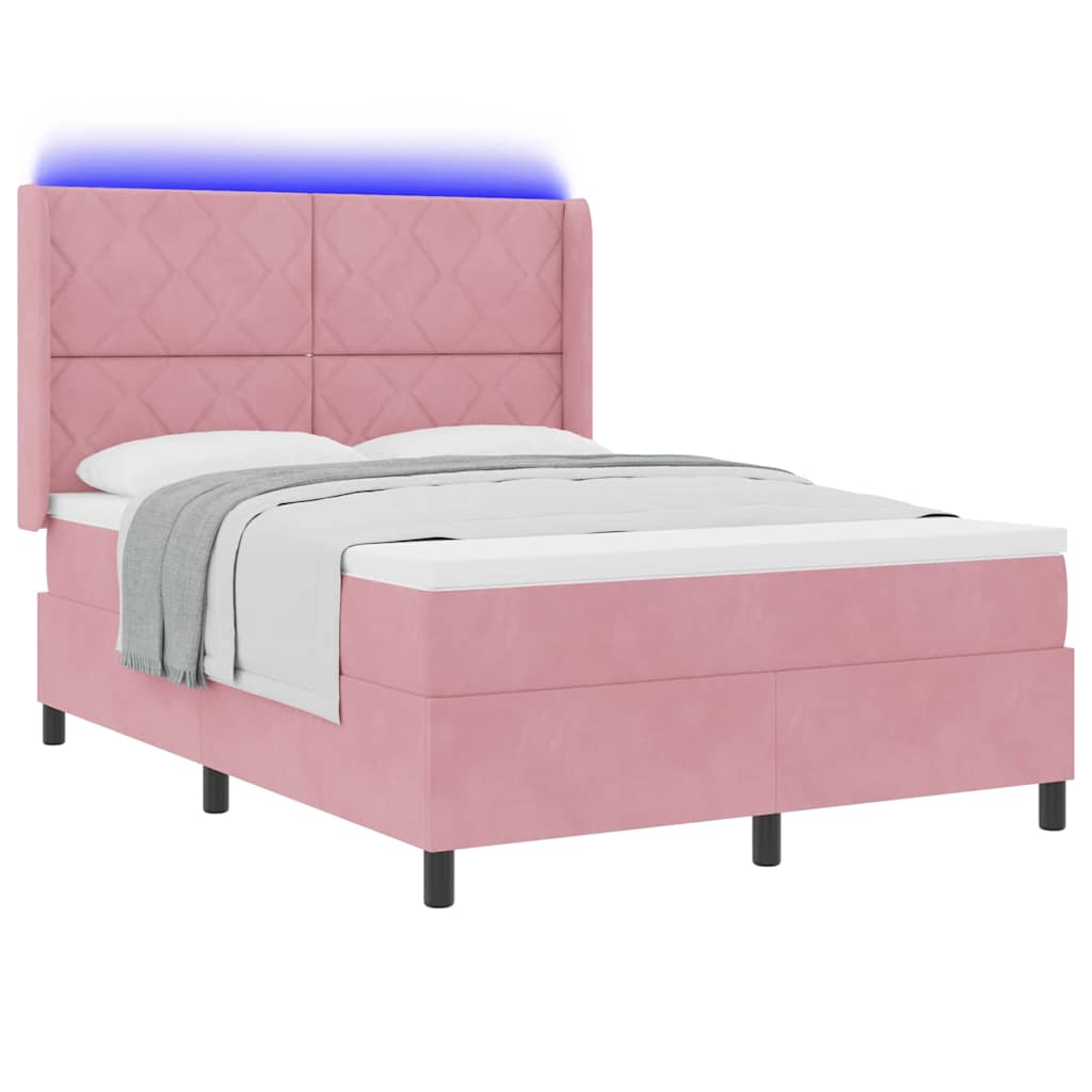 LED Boxspringbett mit Matratze Rosa 140 x 200 cm Samt