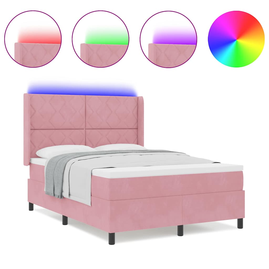 LED Boxspringbett mit Matratze Rosa 140 x 200 cm Samt