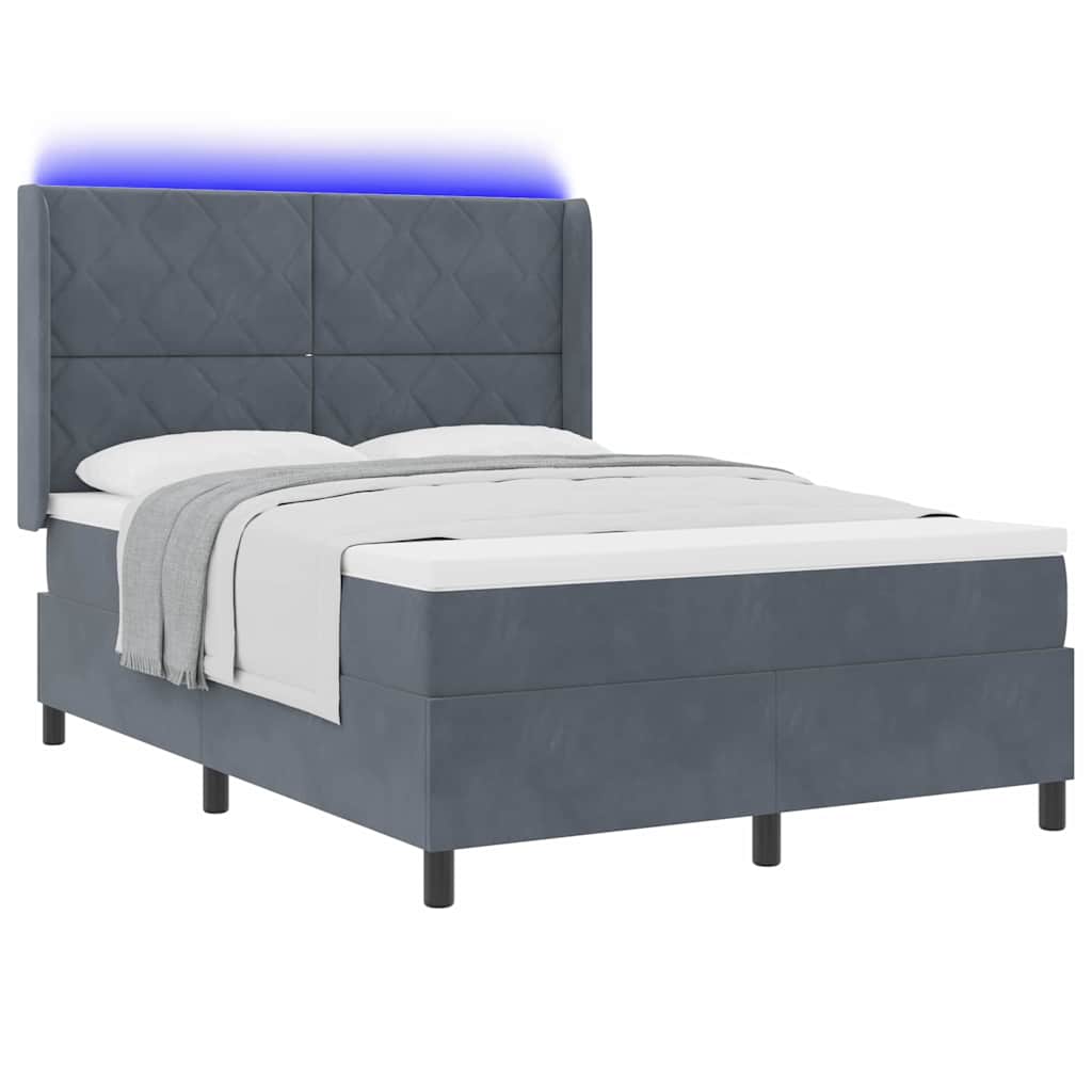 Boxspringbett mit LED-Lichtleisten Dunkelgrau 160 x 200 cm Samt