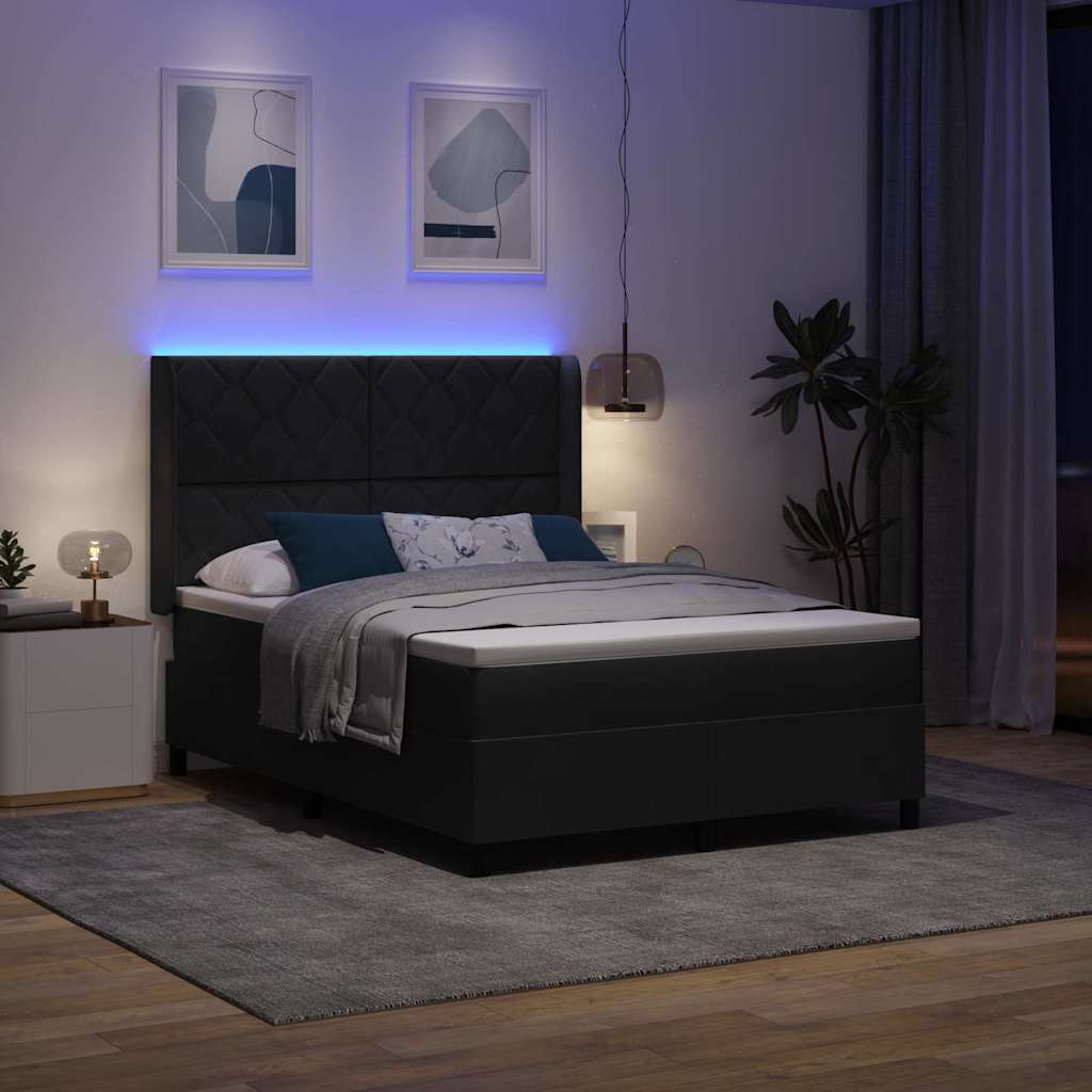 LED Boxspringbett mit Matratze Schwarz 160 x 200 cm Samt