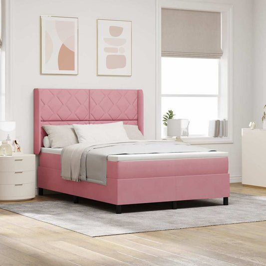 LED Boxspringbett mit Matratze Rosa 160 x 200 cm Samt