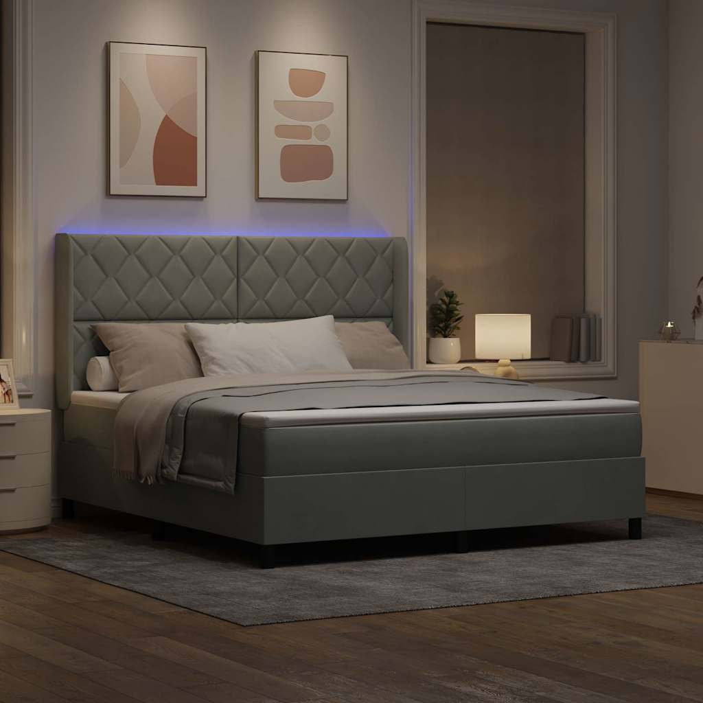 Boxspringbett mit LED-Lichtleisten Hellgrau 180 x 200 cm Samt