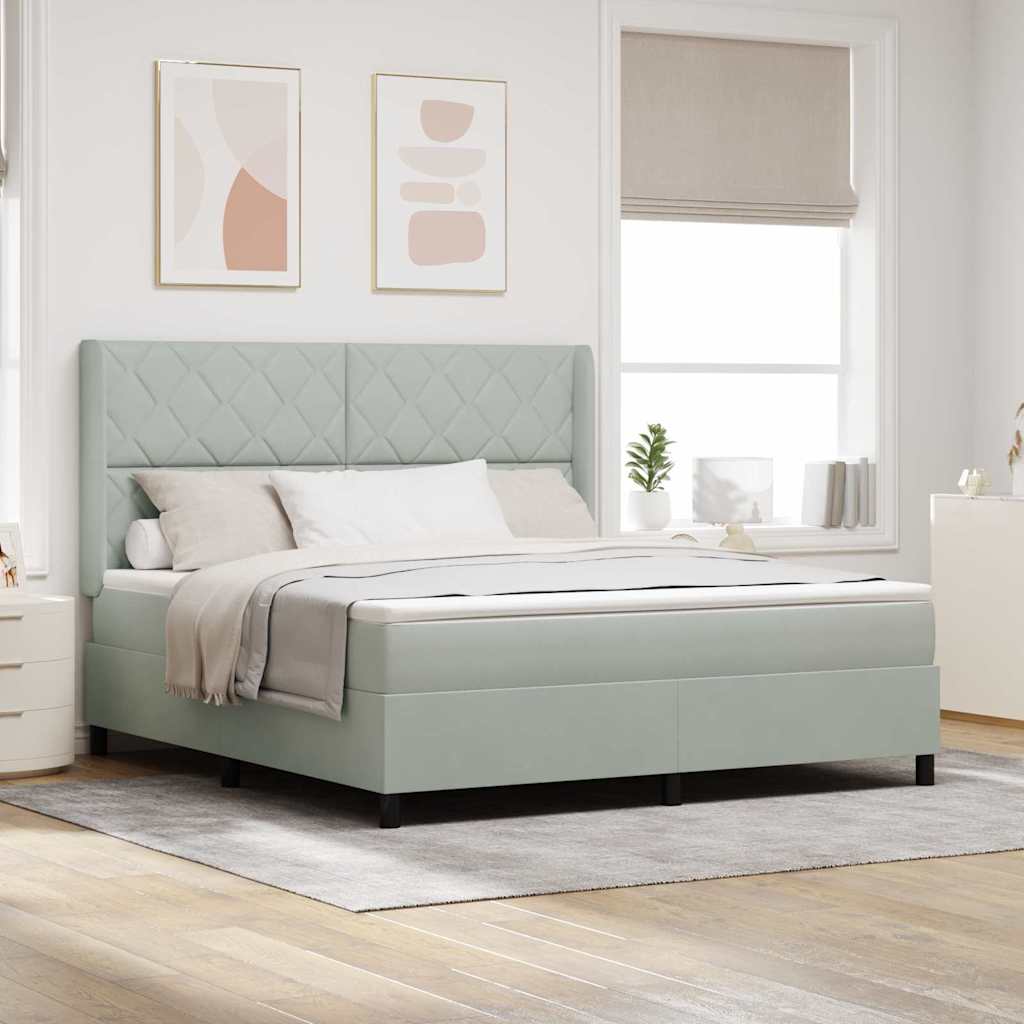 Boxspringbett mit LED-Lichtleisten Hellgrau 180 x 200 cm Samt