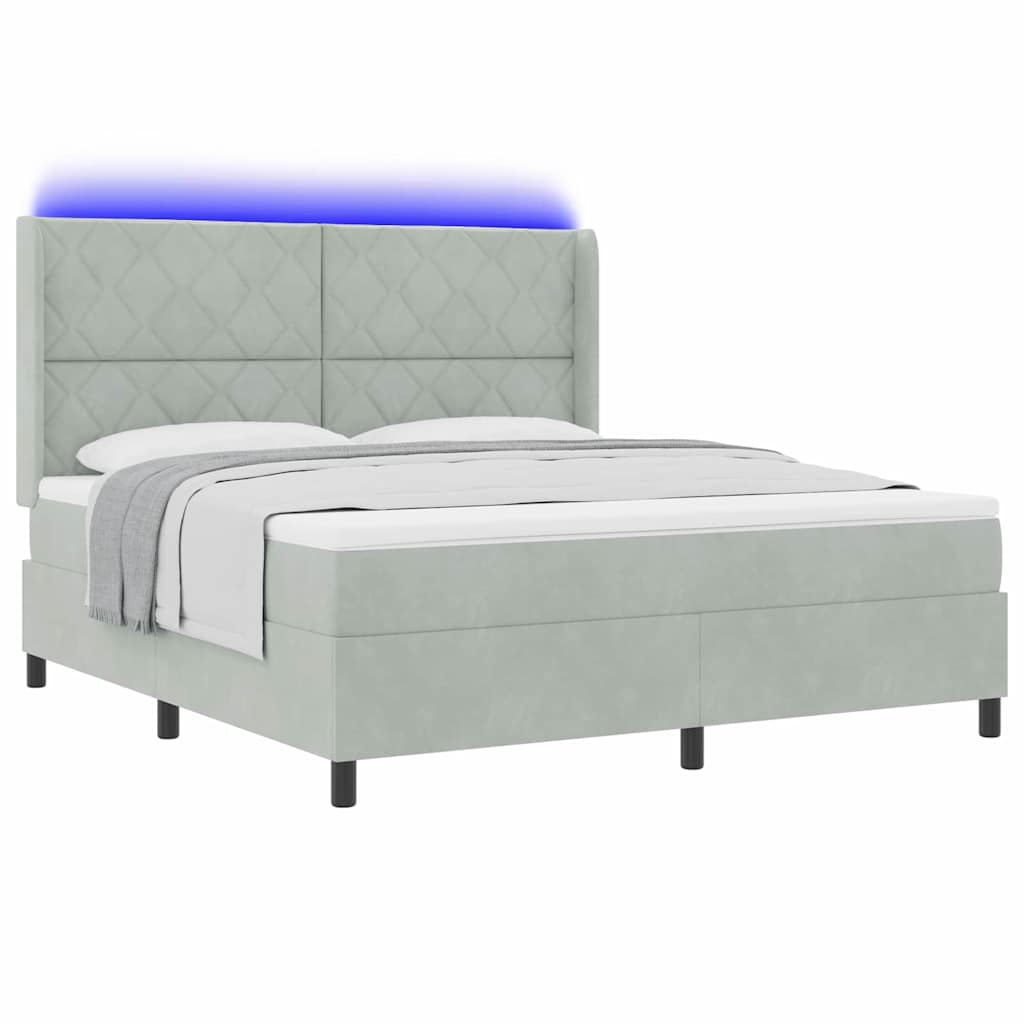 Boxspringbett mit LED-Lichtleisten Hellgrau 180 x 200 cm Samt
