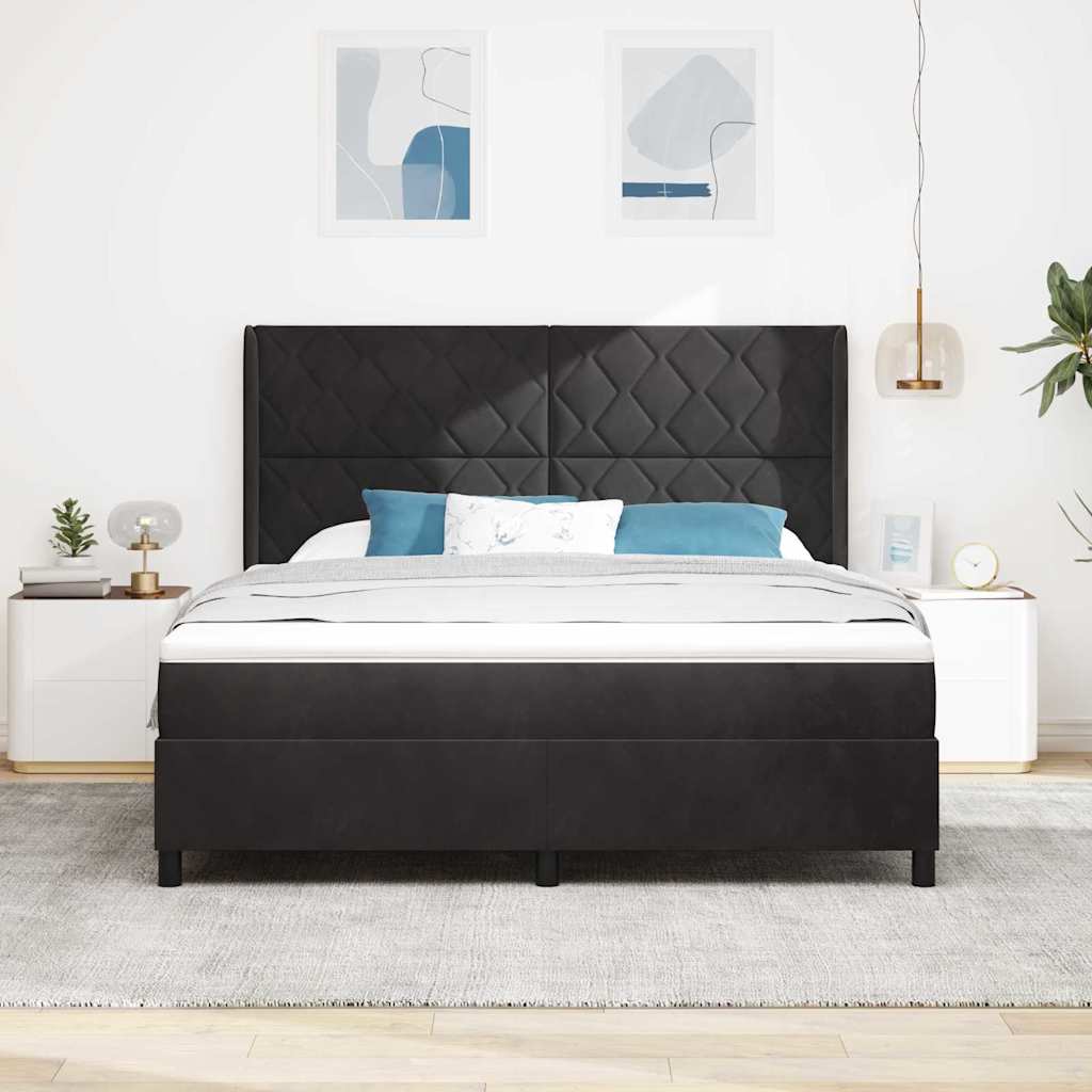 Boxspringbett mit LED-Lichtleisten Schwarz 180 x 200 cm Samt