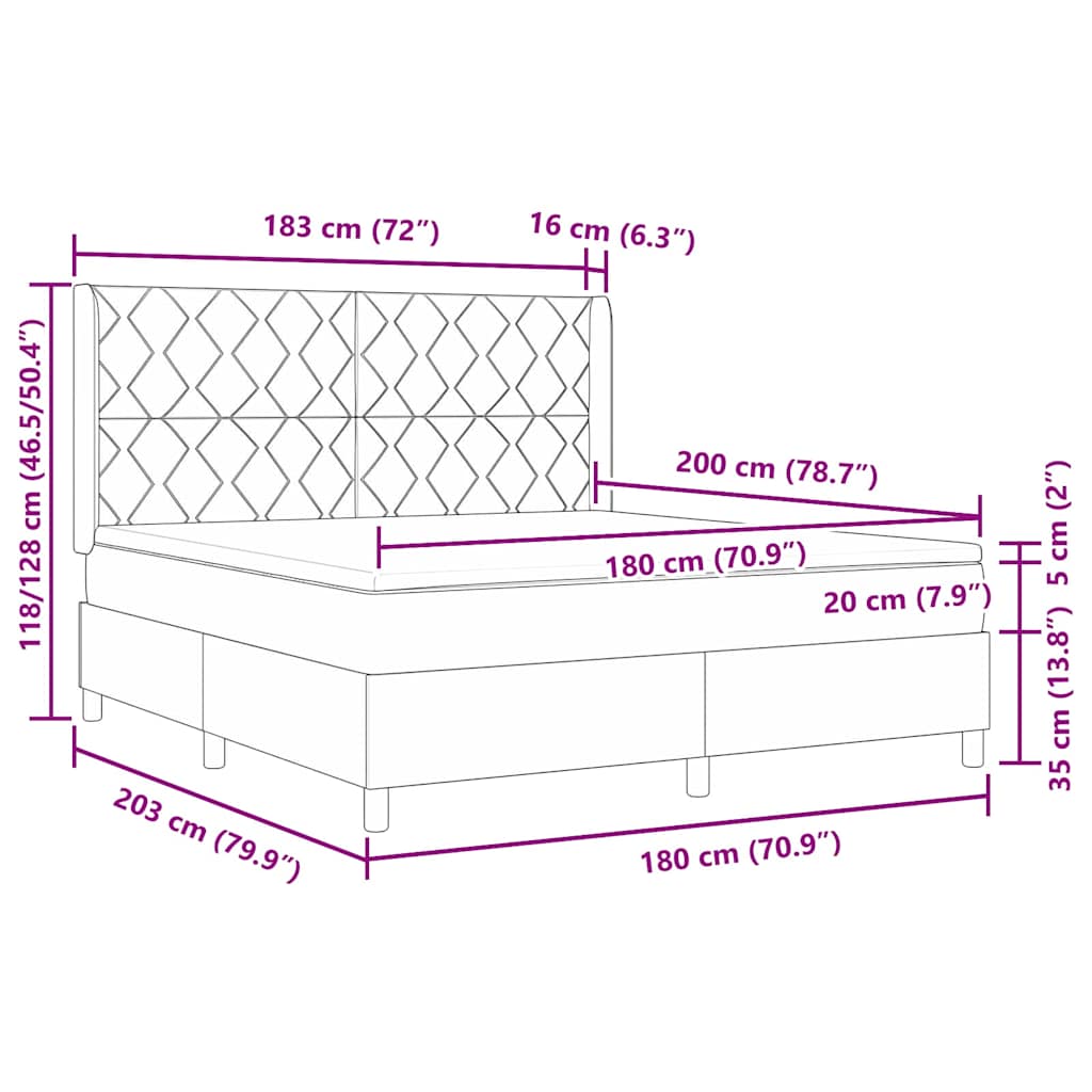 Boxspringbett mit LED-Lichtleisten Schwarz 180 x 200 cm Samt