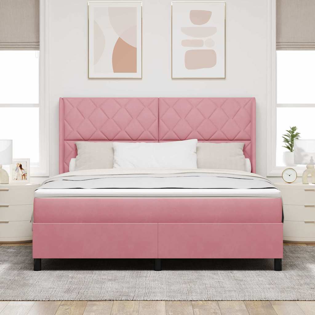 LED Boxspringbett mit Matratze Rosa 180 x 200 cm Samt