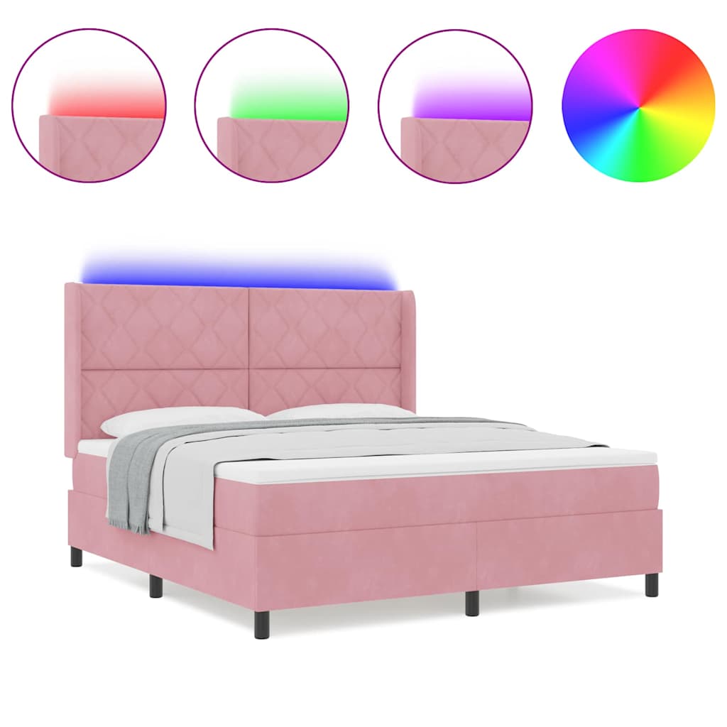 LED Boxspringbett mit Matratze Rosa 180 x 200 cm Samt