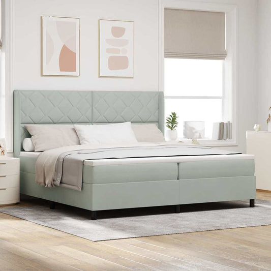 LED Boxspringbett mit Matratze Hellgrau 200 x 200 cm Samt