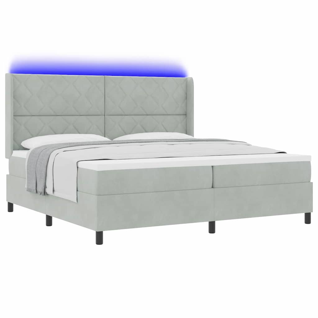 LED Boxspringbett mit Matratze Hellgrau 200 x 200 cm Samt