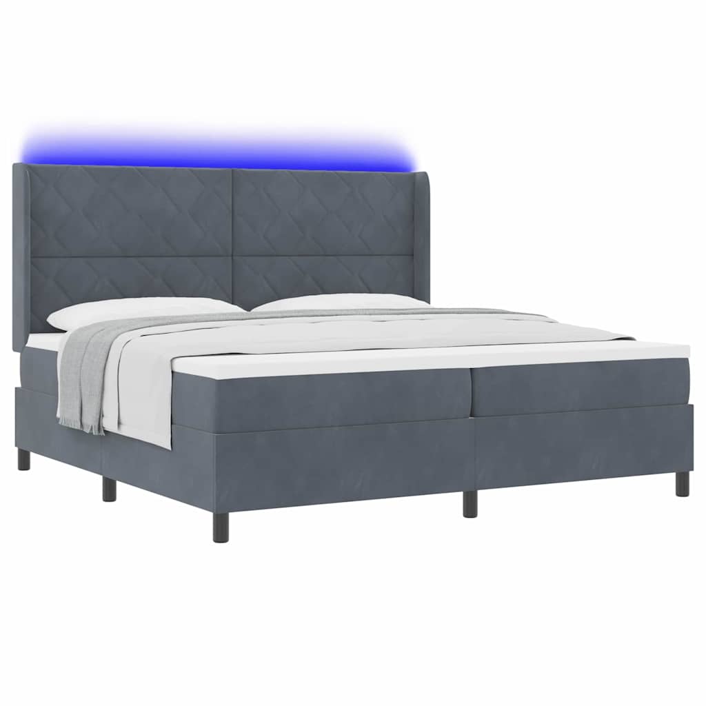 LED Boxspringbett mit Matratze Dunkelgrau 200 x 200 cm Samt