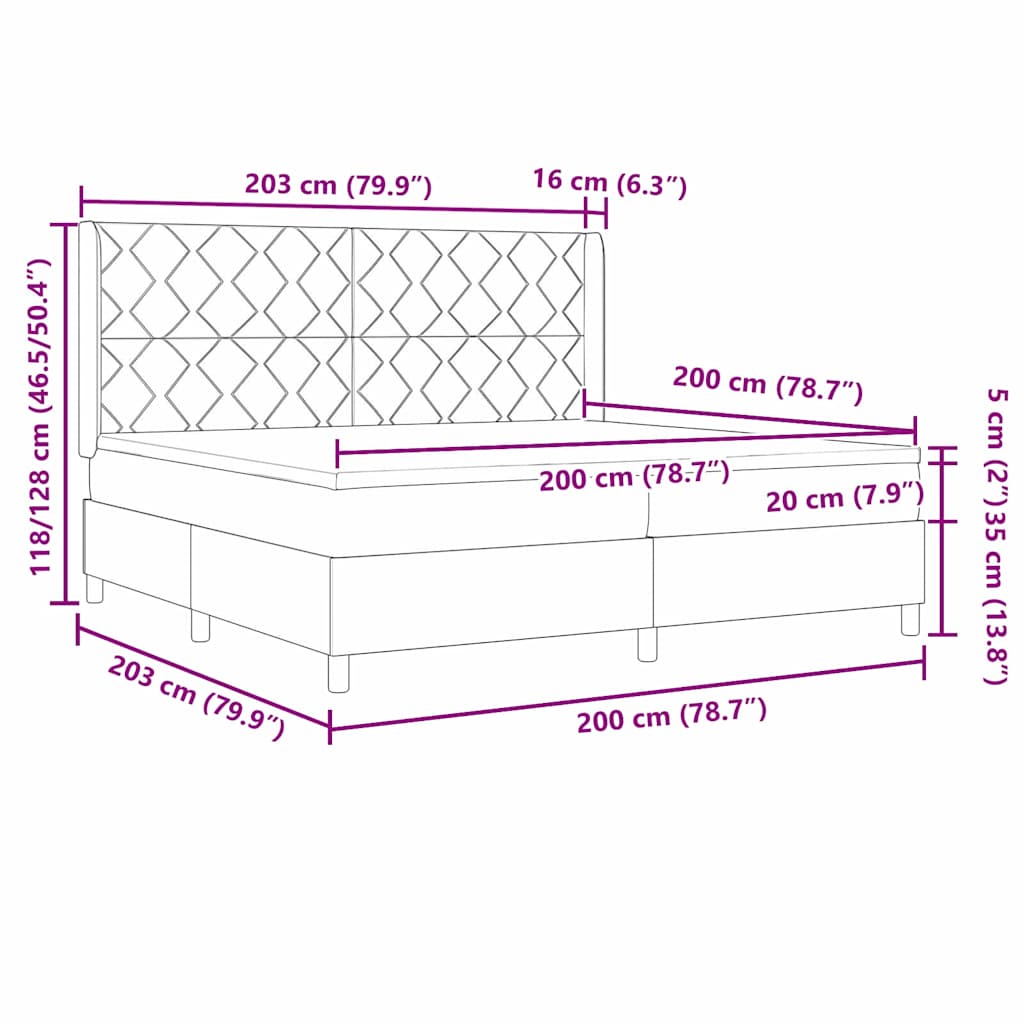 Boxspringbett mit LED-Lichtleisten Dunkelgrau 200 x 200 cm Samt