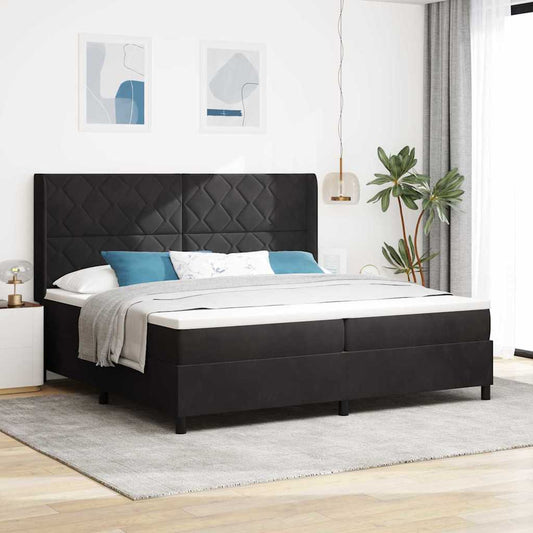 LED Boxspringbett mit Matratze Schwarz 200 x 200 cm Samt