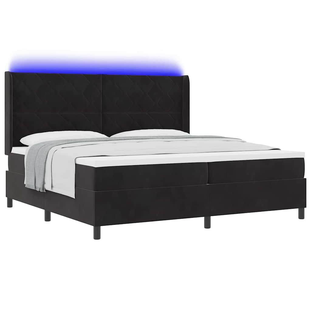 LED Boxspringbett mit Matratze Schwarz 200 x 200 cm Samt